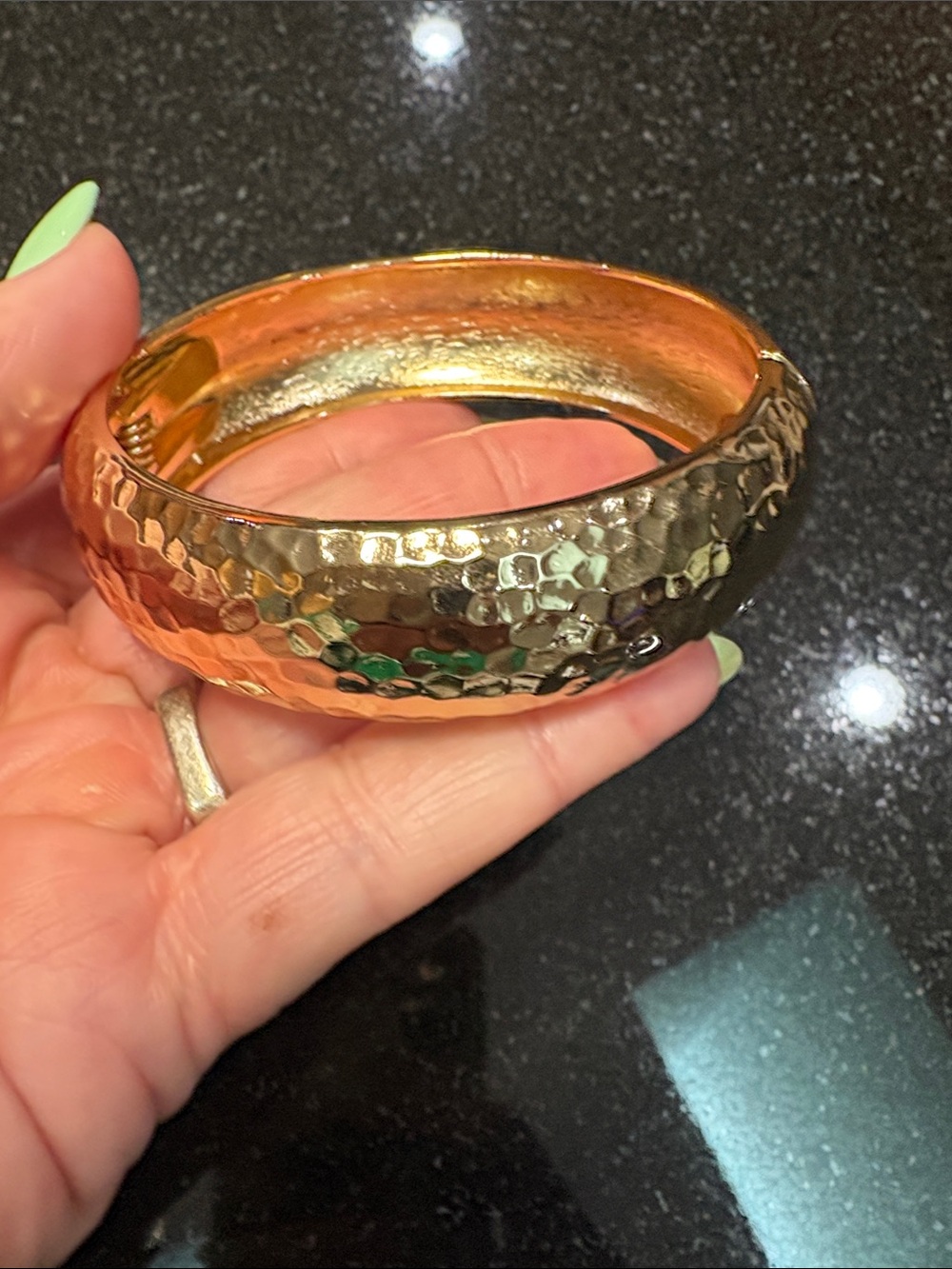 Hammered Gold-Tone Hinged Bangle Bracelet